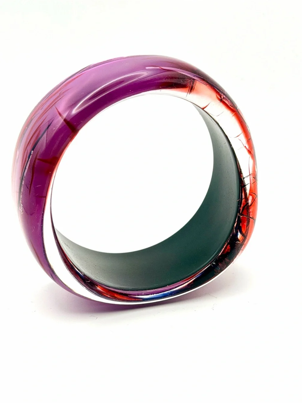Vintage Purple Resin Bangle Bracelet with Red and Black Vein Accents